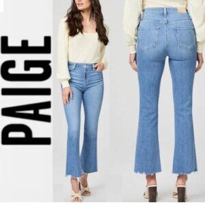 PAIGE Claudine Crop Flare Jeans Raw Hem Ankle Swap Meet Size 26 Blue
